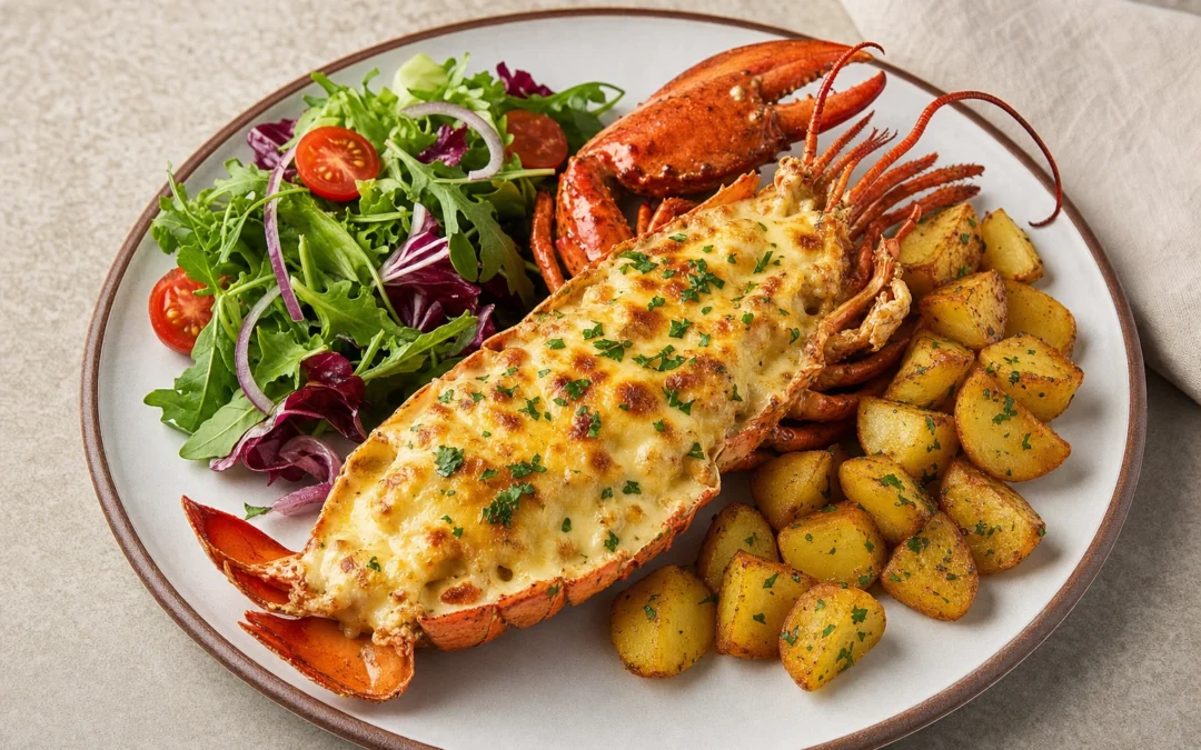 Lobster Thermidor served for a UK Italian wine pairing guide