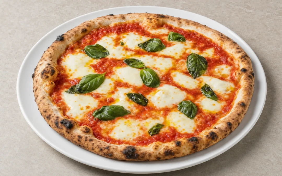 Margherita Pizza served for a UK Italian wine pairing guide