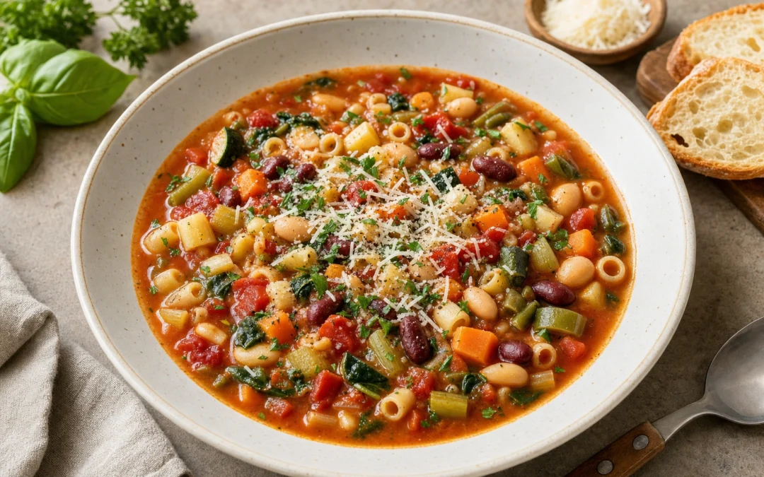 Minestrone served for a UK Italian wine pairing guide