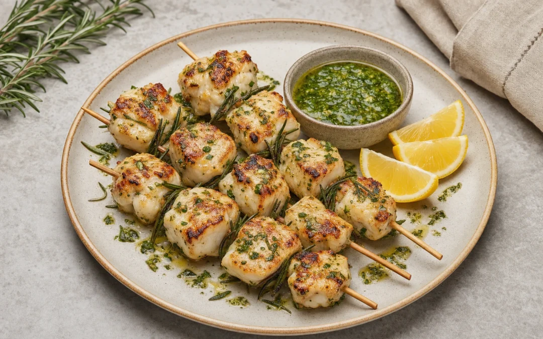 Monkfish Skewers served for a UK Italian wine pairing guide