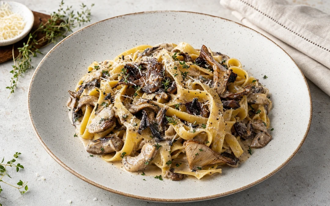 Mushroom Pasta served for a UK Italian wine pairing guide