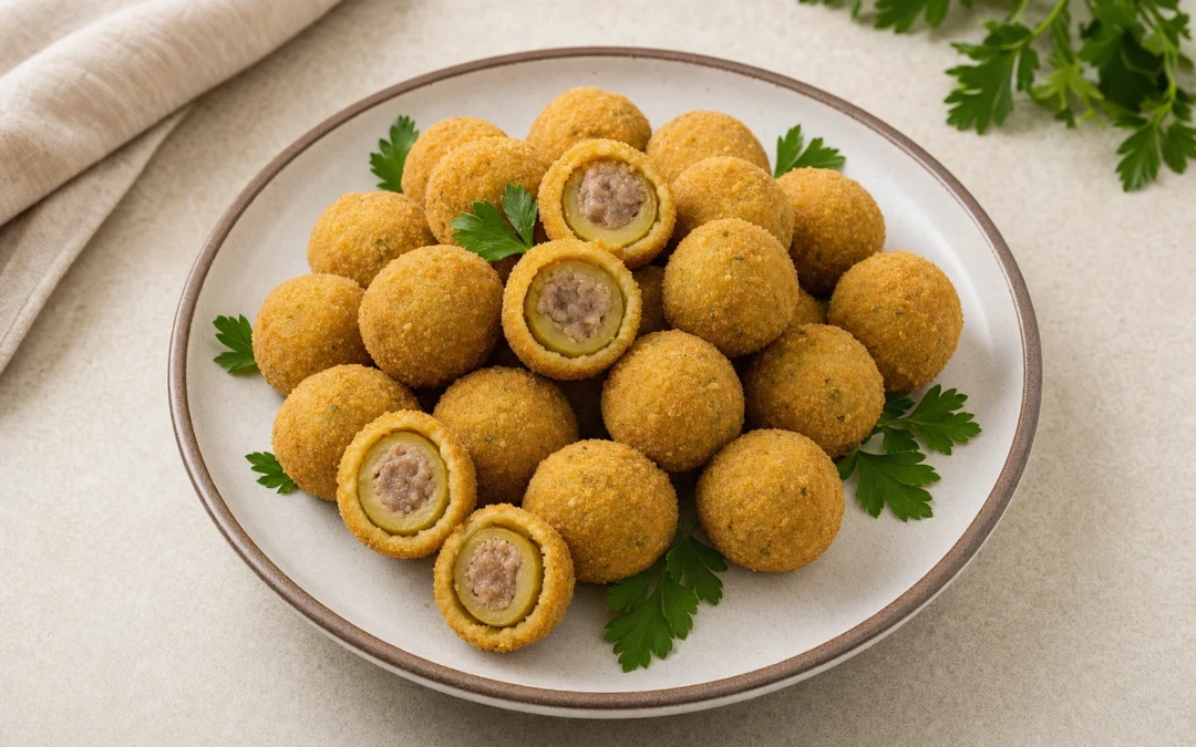 Olive Ascolane served for a UK Italian wine pairing guide