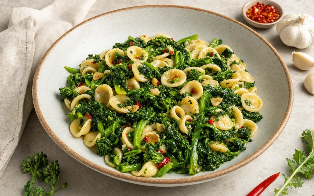 Orecchiette con Cime di Rapa served for a UK Italian wine pairing guide
