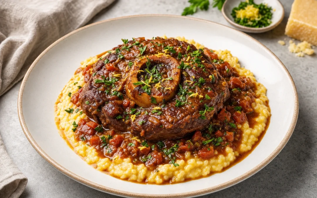 Osso Buco dish photographed for an Italian wine pairing page