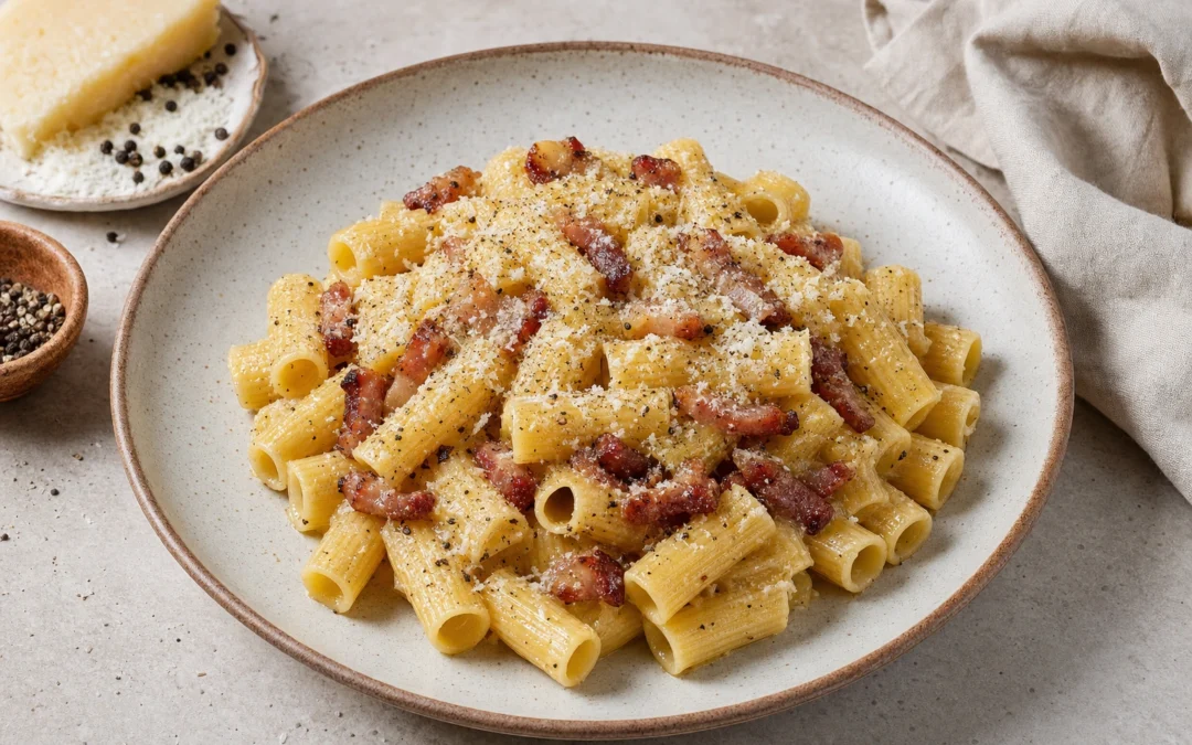 Pasta alla Gricia served for a UK Italian wine pairing guide