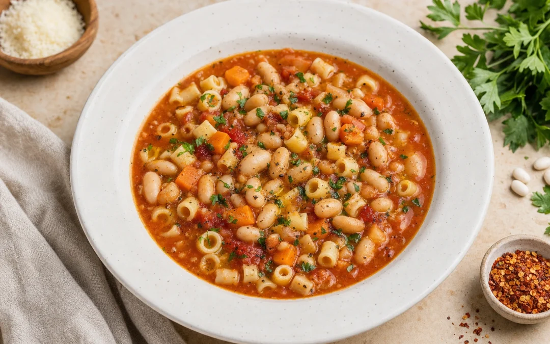 Pasta e Fagioli served for a UK Italian wine pairing guide