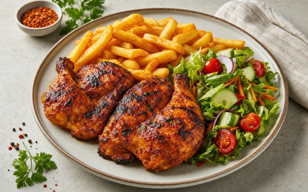 Peri Peri Chicken served for a UK Italian wine pairing guide