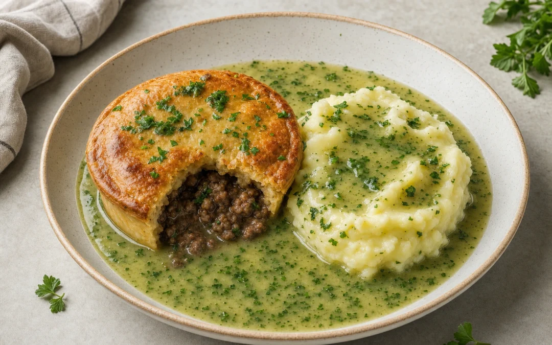 Pie and Mash served for a UK Italian wine pairing guide