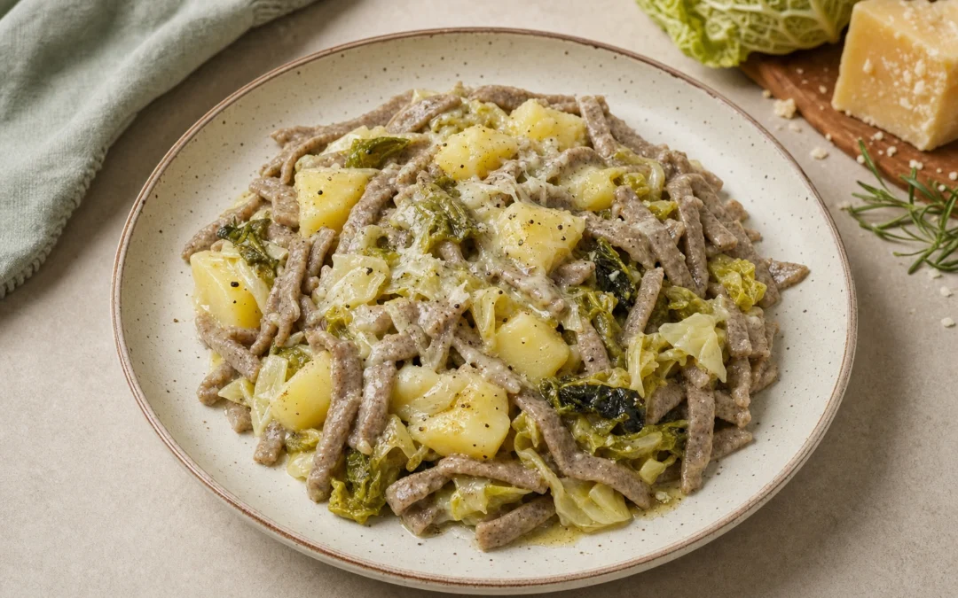 Pizzoccheri served for a UK Italian wine pairing guide