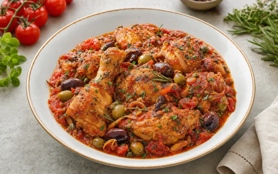 Pollo alla Cacciatora served for a UK Italian wine pairing guide
