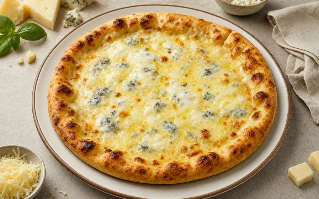 Quattro Formaggi Pizza served for a UK Italian wine pairing guide