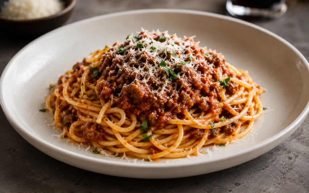 Spaghetti Bolognese served for a UK Italian wine pairing guide