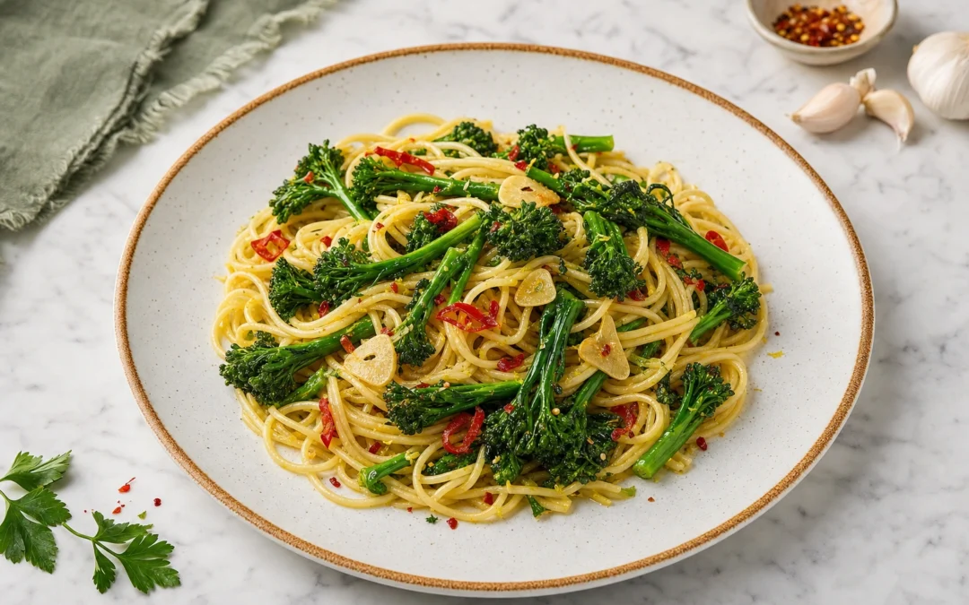 Spaghetti with Broccoli served for a UK Italian wine pairing guide