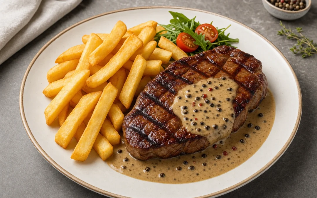 Steak and Chips served for a UK Italian wine pairing guide