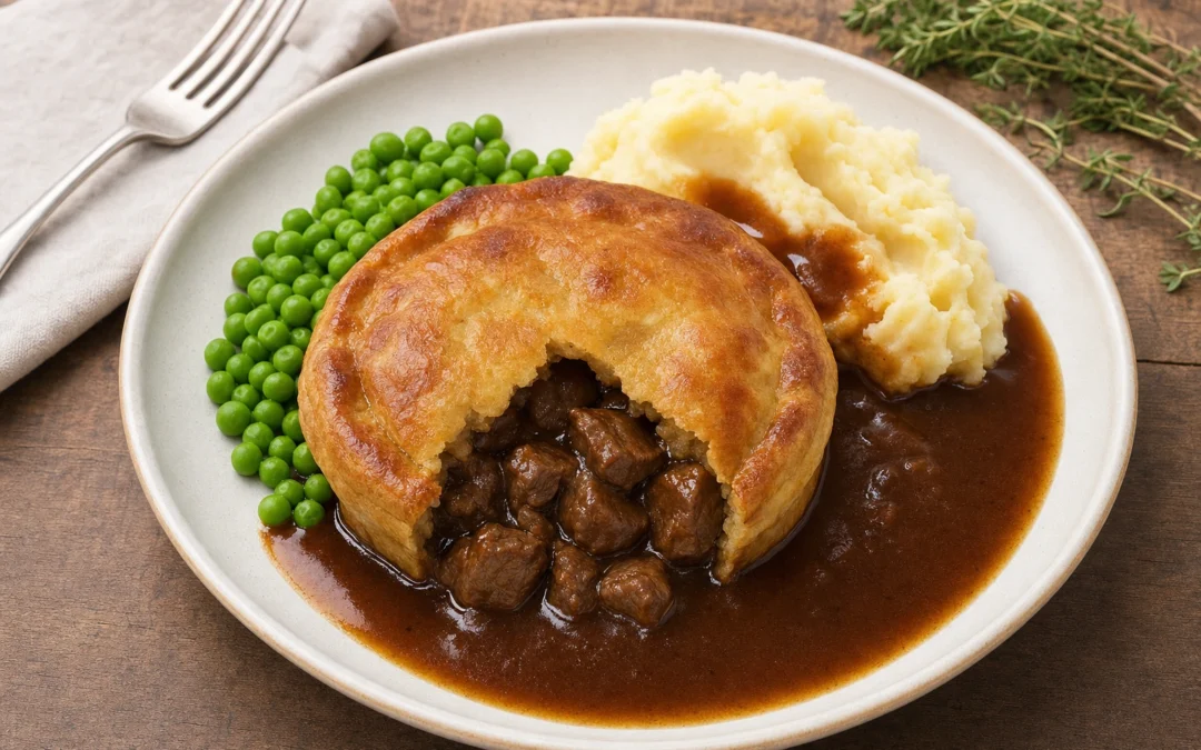 Steak Pudding served for a UK Italian wine pairing guide