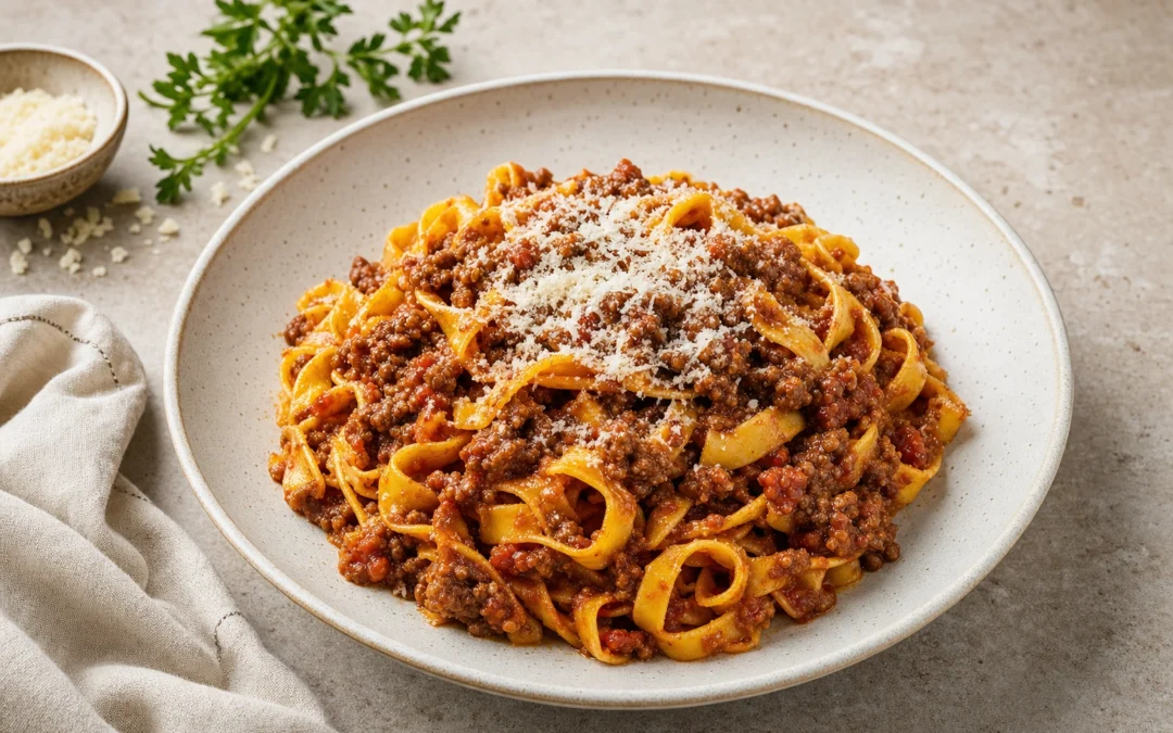 Tagliatelle al Ragu served for a UK Italian wine pairing guide