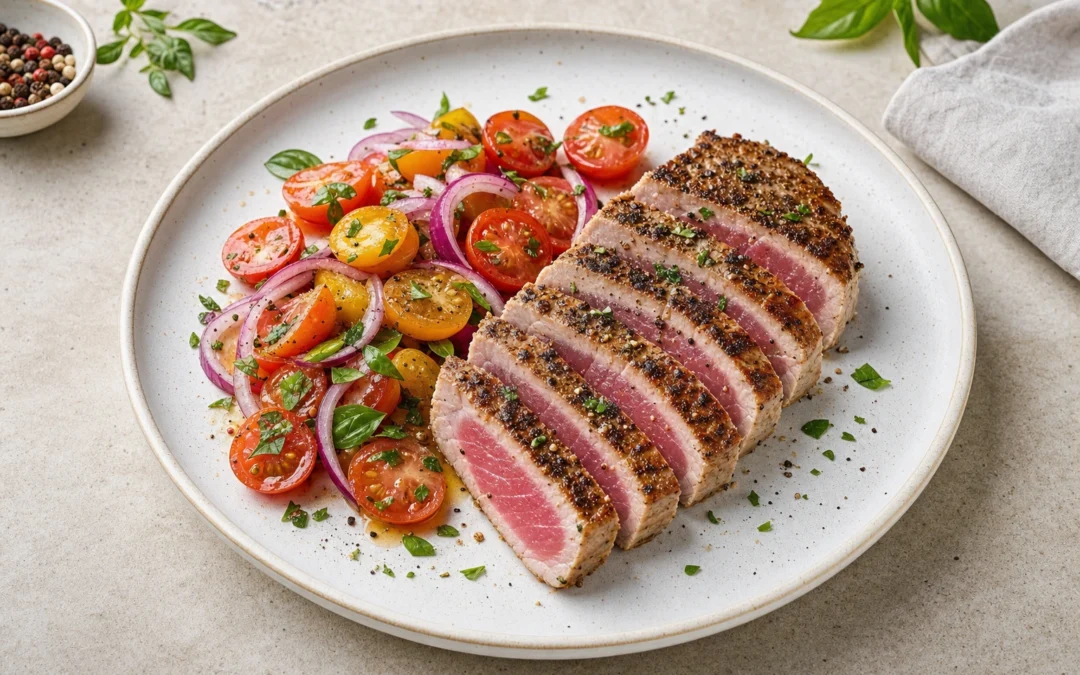 Tuna Steak served for a UK Italian wine pairing guide