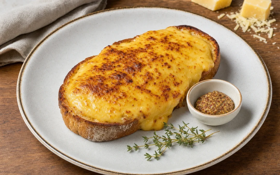 Welsh Rarebit served for a UK Italian wine pairing guide