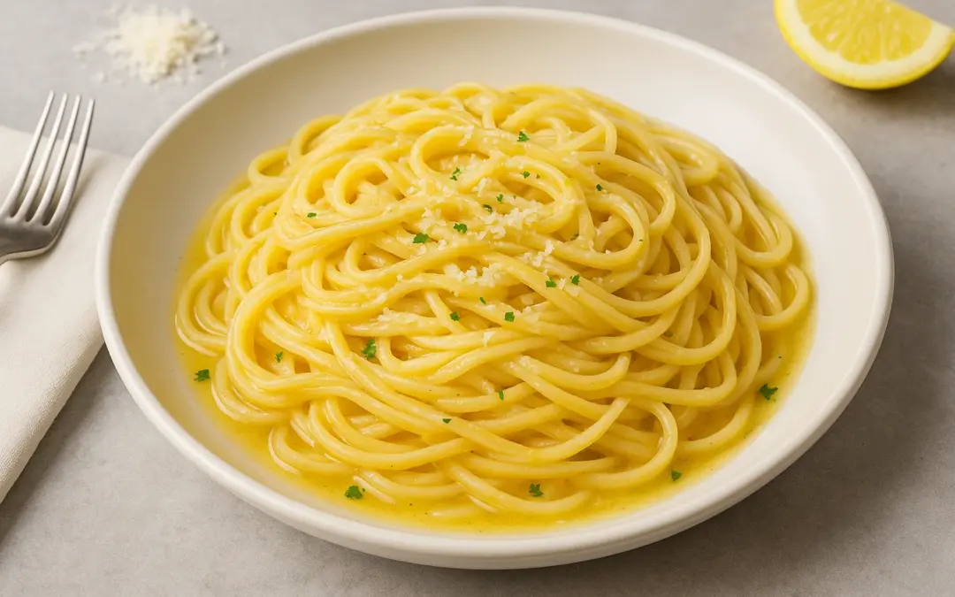 Linguine in a glossy lemon, butter and Parmesan sauce, shown in Donzella Wines’ UK guide explaining what wine goes with Linguine al Limone