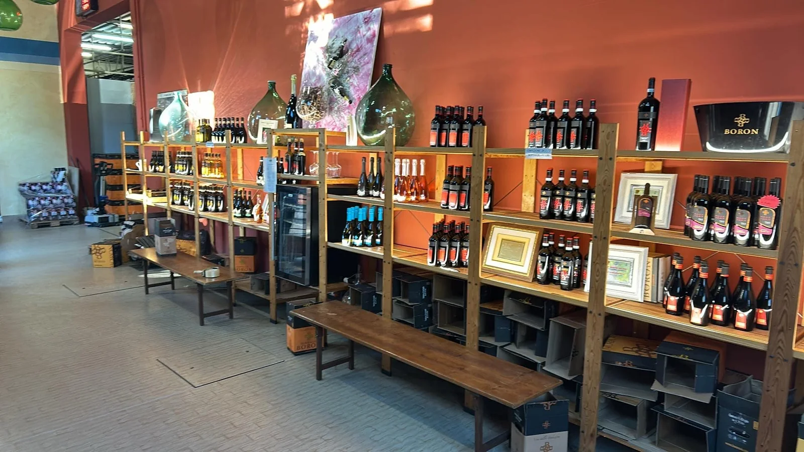 A display of Famiglia Boron wines at the winery in northern Italy